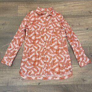 DULUTH TRADING Co. Womens Medium Artisan Hemp Organic Tunic Roll Tab Orange Leaf